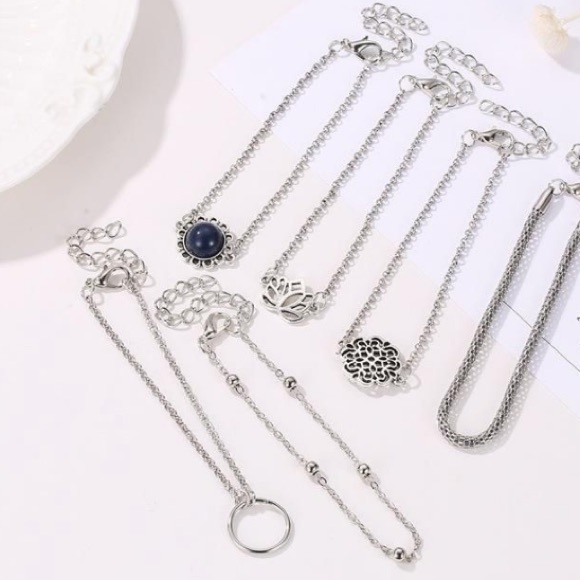 🌗6 Pc Hollowed Lotus Flower Bracelet New - Picture 5 of 8